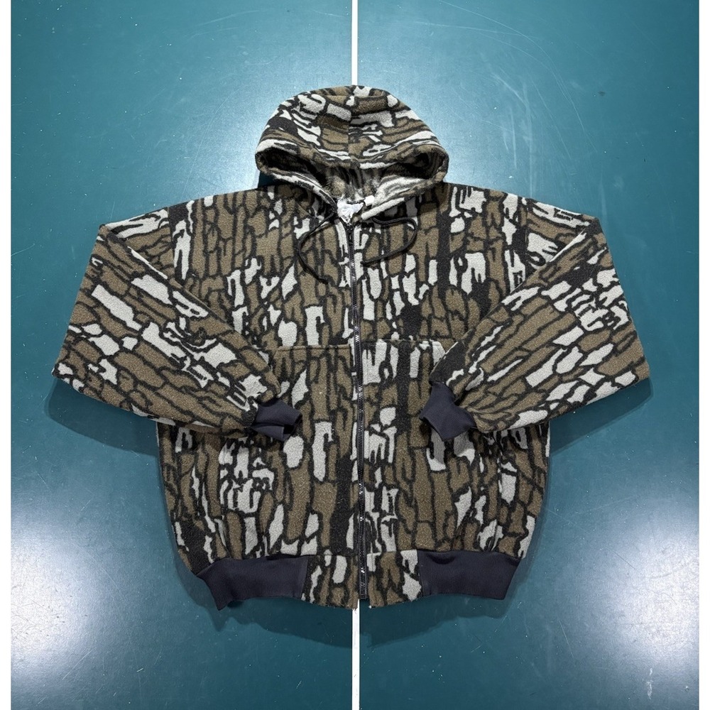 Vintage Trebark Camo Full Zip Hooded Jacket Men's Medium Made In USA Camouflage
